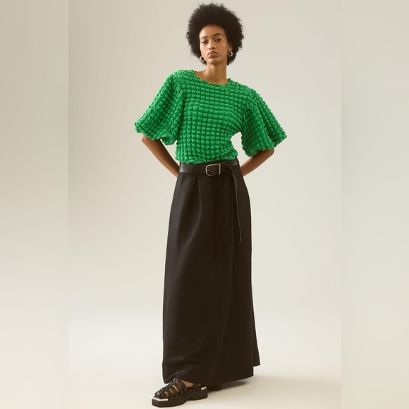 Anthropologie Eri + Ali Green Textured Puff-Sleeve Top XL - Picture 3 of 8